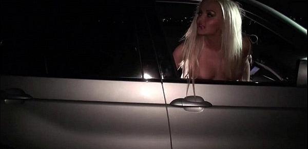  Beautiful blonde girl PUBLIC gangbang through a car window
